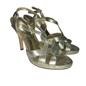Calvin Klein Gold Strappy Open Toe 4.5” High Heels Style Pallas Size 7‎